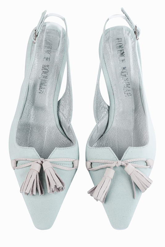 Chaussure femme à brides :  couleur bleu ciel. Bout effilé. Talon haut fin. Vue du dessus - Florence KOOIJMAN