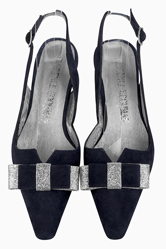 Chaussure femme à brides :  couleur bleu marine. Bout effilé. Talon mi-haut bobine. Vue du dessus - Florence KOOIJMAN