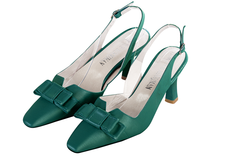Chaussure femme à brides :  couleur vert émeraude. Bout effilé. Talon mi-haut bobine Vue avant - Florence KOOIJMAN
