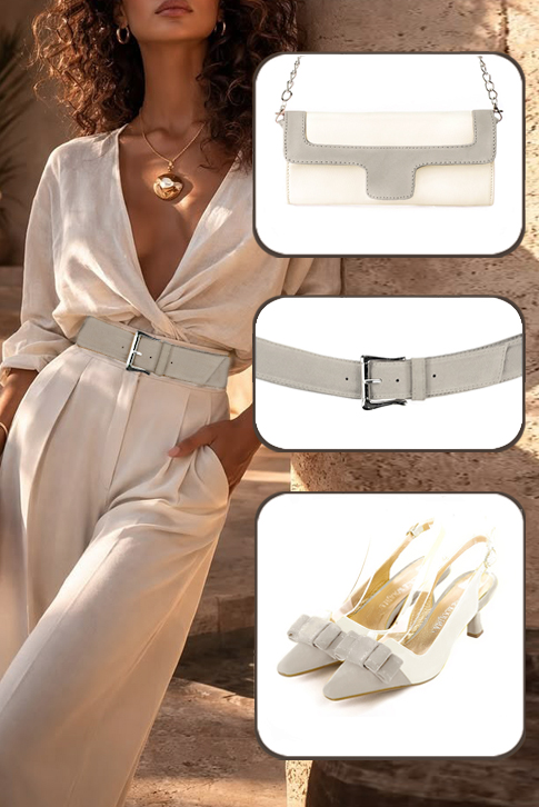 Escarpins nœud habillés bride arrière cuir blanc cassé à talon bobine de 5.5 cm et bout effilé - Vue porté