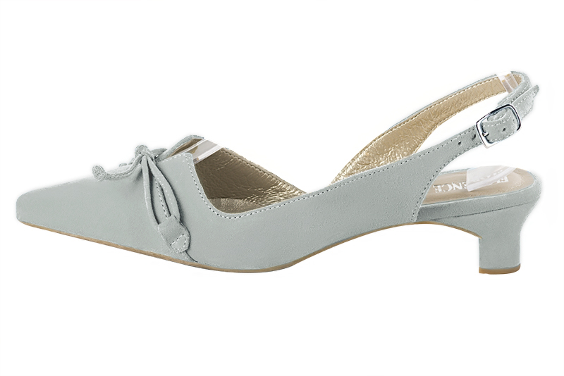 Chaussure femme à brides :  couleur bleu lagon. Bout effilé. Petit talon trotteur. Vue de profil - Florence KOOIJMAN