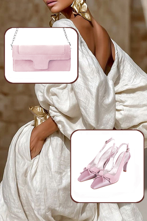 Escarpins nœud habillés bride arrière cuir vieux rose et rose pâle à talon fin de 7.5 cm et bout effilé - Vue porté