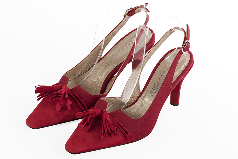 Chaussure femme à brides :  couleur rouge carmin. Bout effilé. Talon haut fin Vue avant - Florence KOOIJMAN