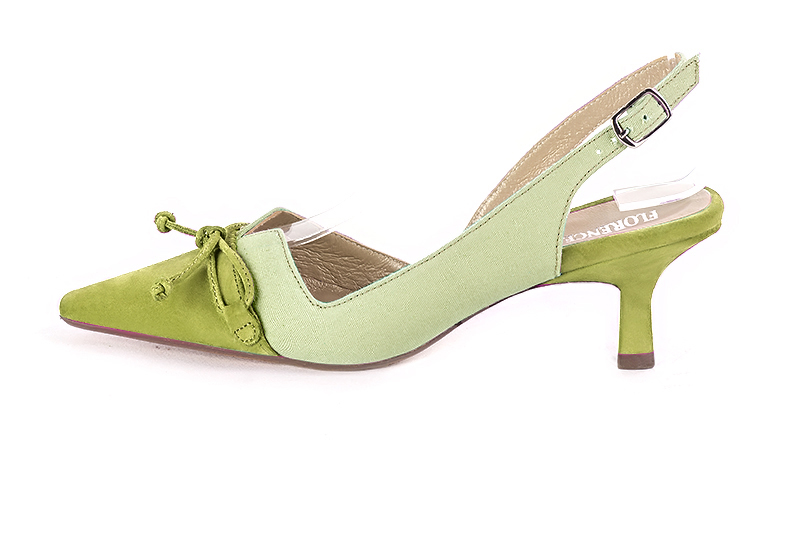 Chaussure femme à brides :  couleur vert pistache. Bout effilé. Talon mi-haut bobine. Vue de profil - Florence KOOIJMAN