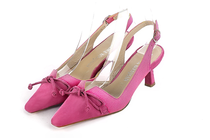 Chaussure femme à brides :  couleur rose fuchsia. Bout effilé. Talon mi-haut bobine Vue avant - Florence KOOIJMAN