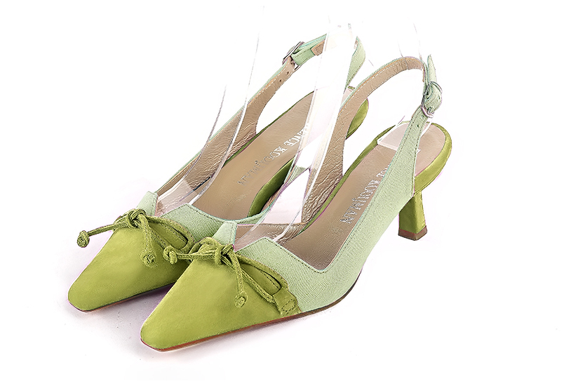 Chaussure femme à brides :  couleur vert pistache. Bout effilé. Talon mi-haut bobine Vue avant - Florence KOOIJMAN