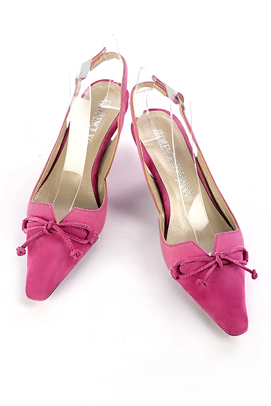 Chaussure femme à brides :  couleur rose fuchsia. Bout effilé. Talon mi-haut bobine. Vue du dessus - Florence KOOIJMAN