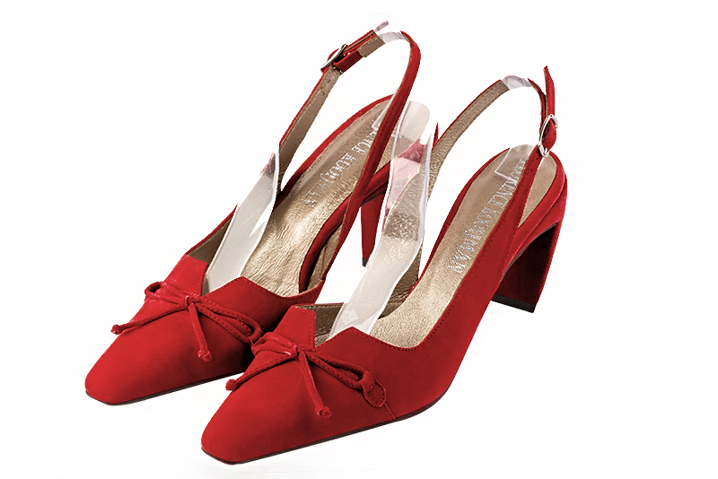 Chaussure femme à brides :  couleur rouge coquelicot. Bout effilé. Talon haut virgule Vue avant - Florence KOOIJMAN