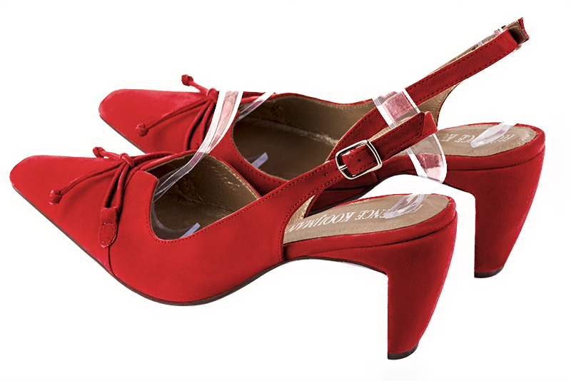 Chaussure femme à brides :  couleur rouge coquelicot. Bout effilé. Talon haut virgule. Vue arrière - Florence KOOIJMAN