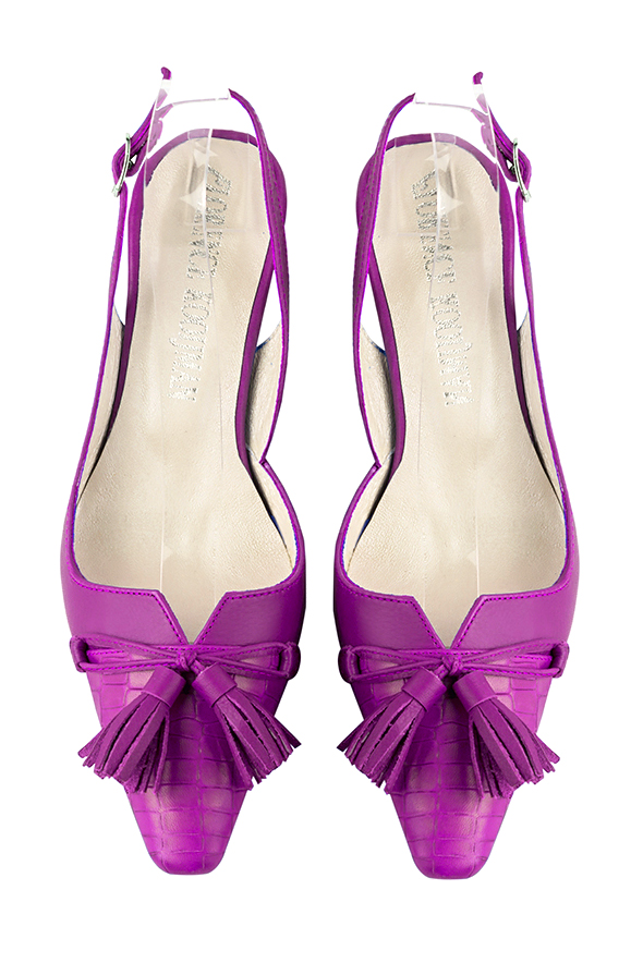 Chaussure femme à brides :  couleur violet mauve. Bout effilé. Talon mi-haut fin. Vue du dessus - Florence KOOIJMAN