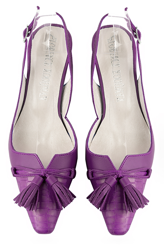 Chaussure femme à brides :  couleur violet mauve. Bout effilé. Talon mi-haut fin. Vue du dessus - Florence KOOIJMAN