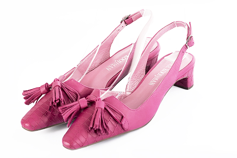 Chaussure femme à brides :  couleur rose fuchsia. Bout effilé. Petit talon trotteur Vue avant - Florence KOOIJMAN