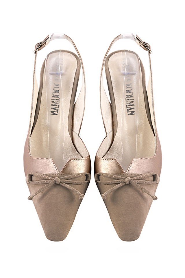 Escarpins nœud habillés bride arrière cuir beige sahara à talon trotteur de 4.5 cm et bout effilé - Vue du dessus