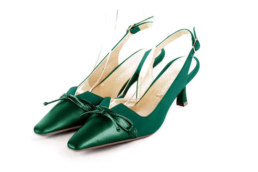 Chaussure femme à brides :  couleur vert émeraude. Bout effilé. Talon mi-haut bobine Vue avant - Florence KOOIJMAN
