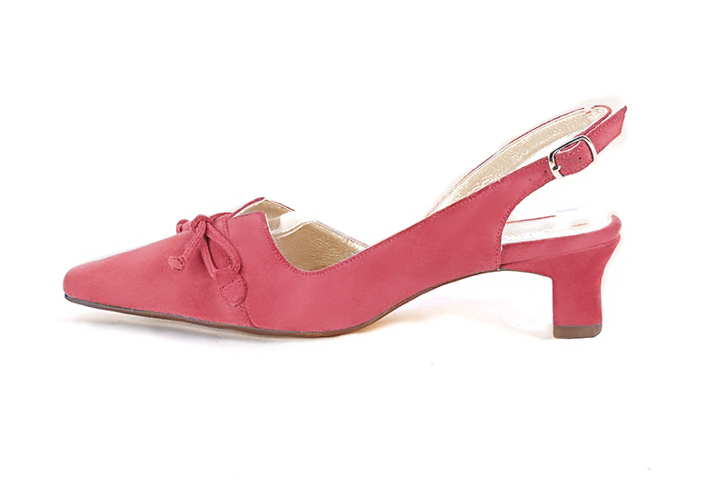 Chaussure femme à brides :  couleur rose camélia. Bout effilé. Petit talon trotteur. Vue de profil - Florence KOOIJMAN