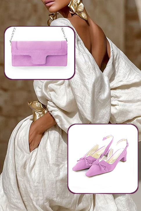 Escarpins nœud habillés bride arrière cuir violet mauve à talon trotteur de 4.5 cm et bout effilé - Vue du dessus