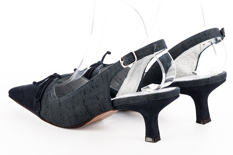 Chaussure femme à brides :  couleur bleu marine. Bout effilé. Talon mi-haut bobine. Vue arrière - Florence KOOIJMAN