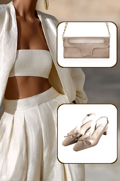 Escarpins nœud habillés bride arrière cuir beige sahara à talon trotteur de 4.5 cm et bout effilé - Vue du dessus
