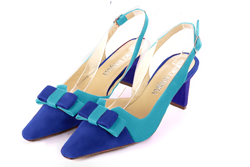 Chaussure femme à brides :  couleur bleu électrique. Bout effilé. Talon mi-haut virgule Vue avant - Florence KOOIJMAN