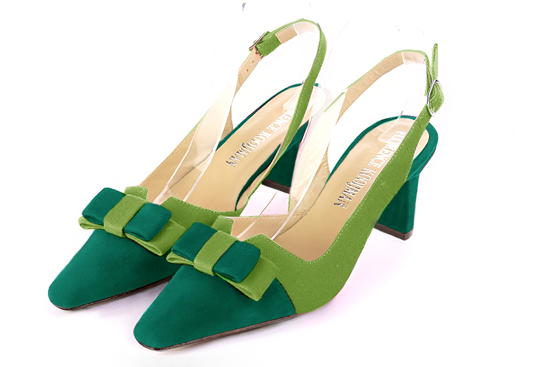 Chaussure femme à brides :  couleur vert émeraude. Bout effilé. Talon mi-haut virgule Vue avant - Florence KOOIJMAN