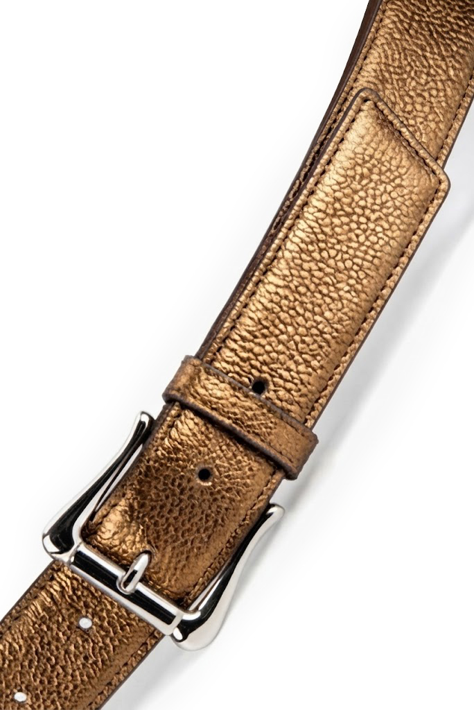 Ceinture femme habillée sur mesure en cuir camel - Vue du dessus
