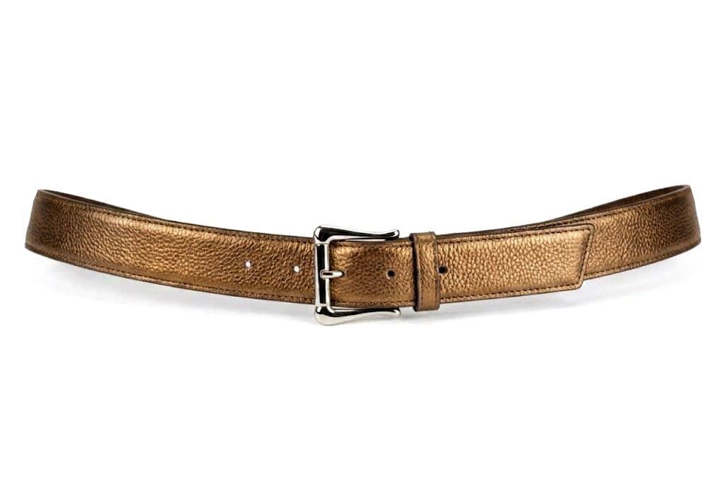 Ceinture femme habillée sur mesure en cuir camel - Vue de profil