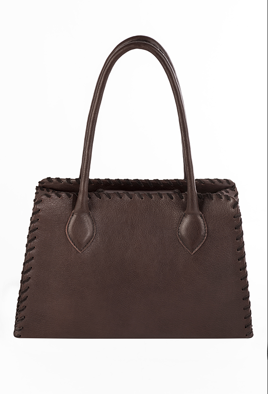 Sac cabas habillé femme en cuir marron ébène - Vue du dessus
