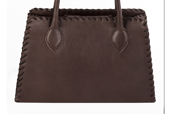 Sac cabas habillé femme en cuir marron ébène - Vue de profil