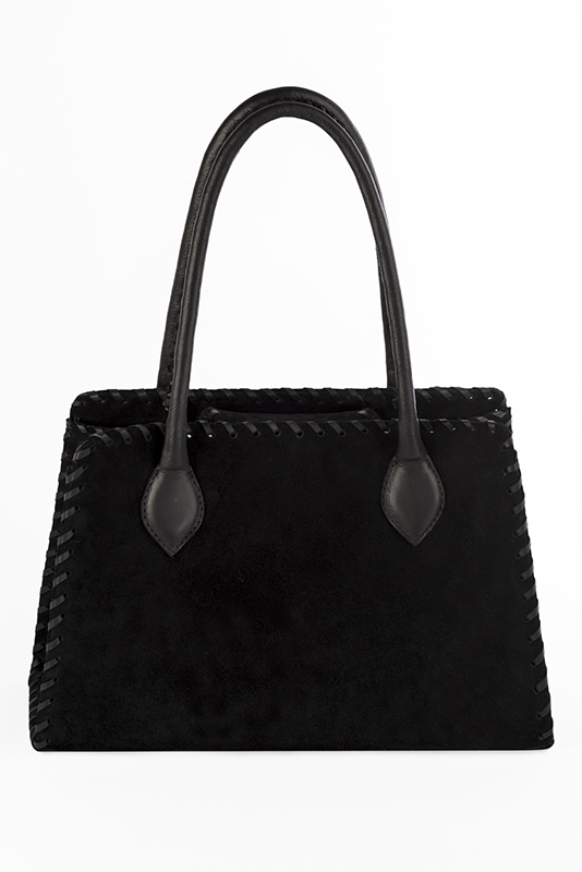 Sac cabas habillé femme en cuir noir mat et noir satiné - Vue du dessus