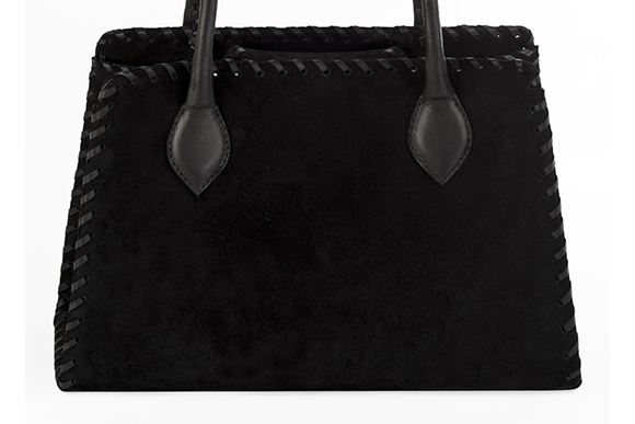 Sac cabas habillé femme en cuir noir mat et noir satiné - Vue de profil