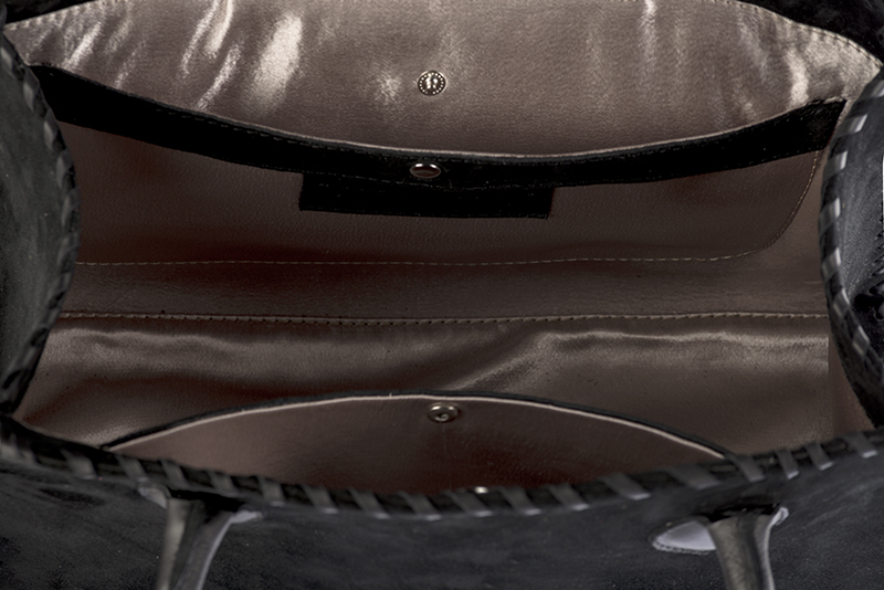 Sac cabas habillé femme en cuir noir mat et noir satiné - Vue arrière