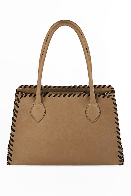 Sac cabas habillé femme en cuir beige camel et marron ébène - Vue du dessus