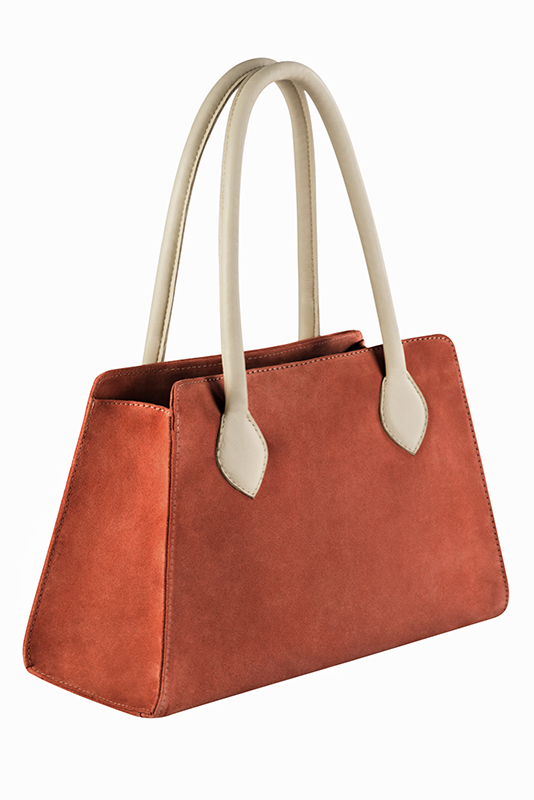 Luxueux sac à main, élégant et raffiné, coloris orange corail et blanc ivoire. Personnalisation : Choix des cuirs et des couleurs. - Florence KOOIJMAN