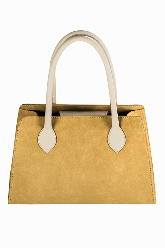 Sac à main jaune ocre et blanc ivoire haut de gamme. Personnalisation. Vue du dessus - Florence KOOIJMAN