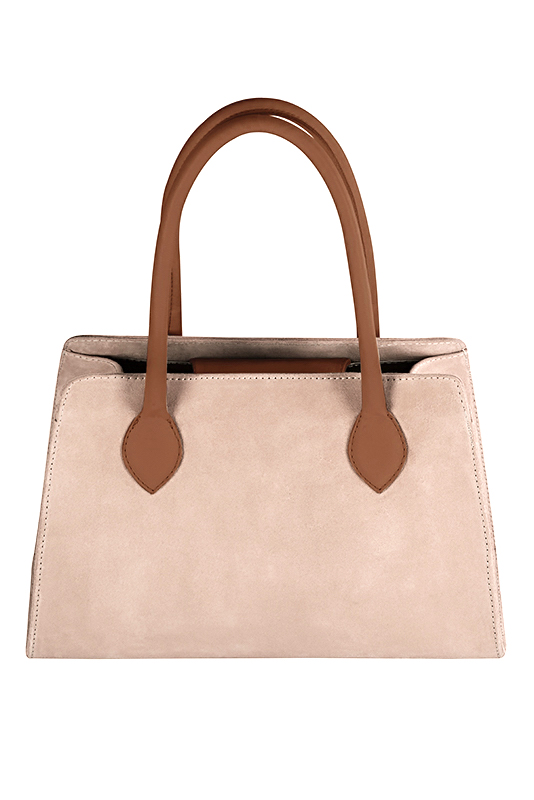 Sac à main  rose poudré et marron caramel haut de gamme. Personnalisation. Vue du dessus - Florence KOOIJMAN