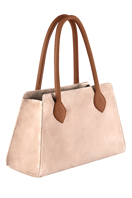 Sac à main  rose poudré et marron caramel haut de gamme. Personnalisation. Vue porté - Florence KOOIJMAN