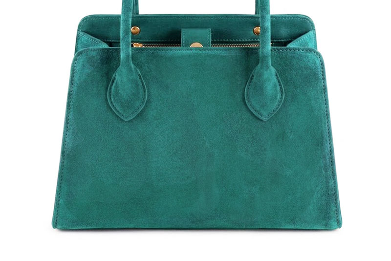 Sac cabas habillé femme en cuir vert émeraude - Vue de profil