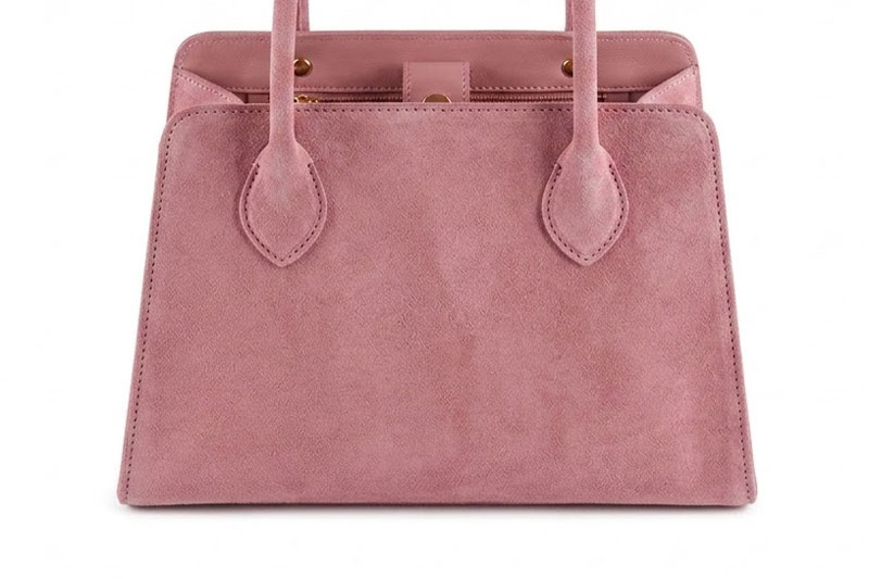 Sac à main habillé en cuir rose camélia - Vue de profil