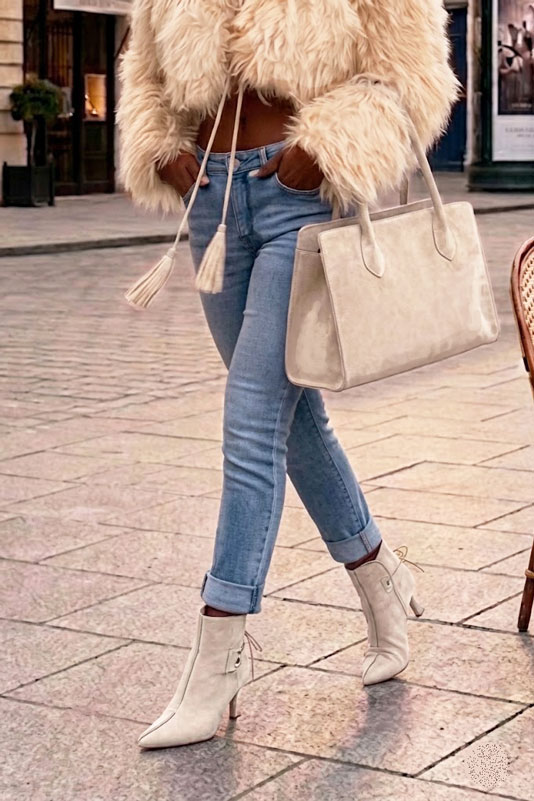Sac à main habillé en cuir beige vanille - Vue porté