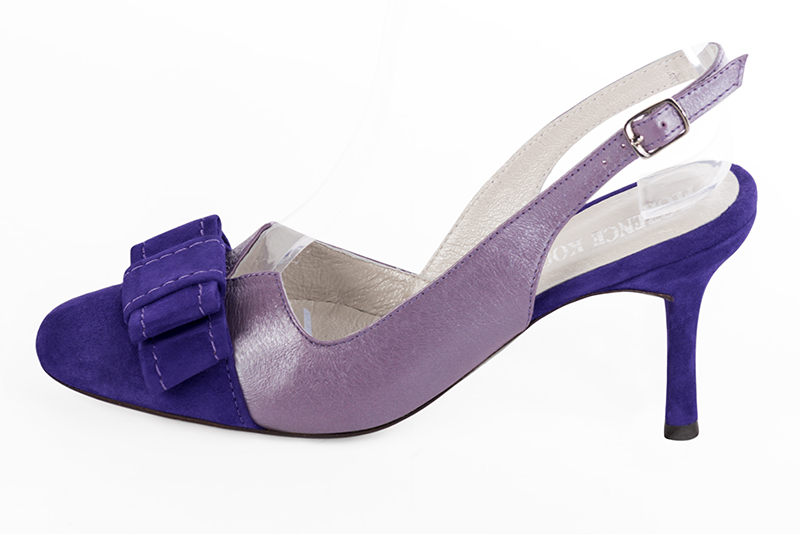 Chaussure femme à brides :  couleur violet outremer. Bout rond. Talon haut fin. Vue de profil - Florence KOOIJMAN