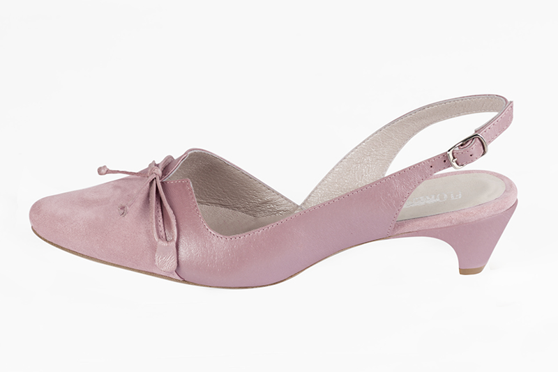 Chaussure femme à brides :  couleur rose pâle. Bout rond. Petit talon conique. Vue de profil - Florence KOOIJMAN