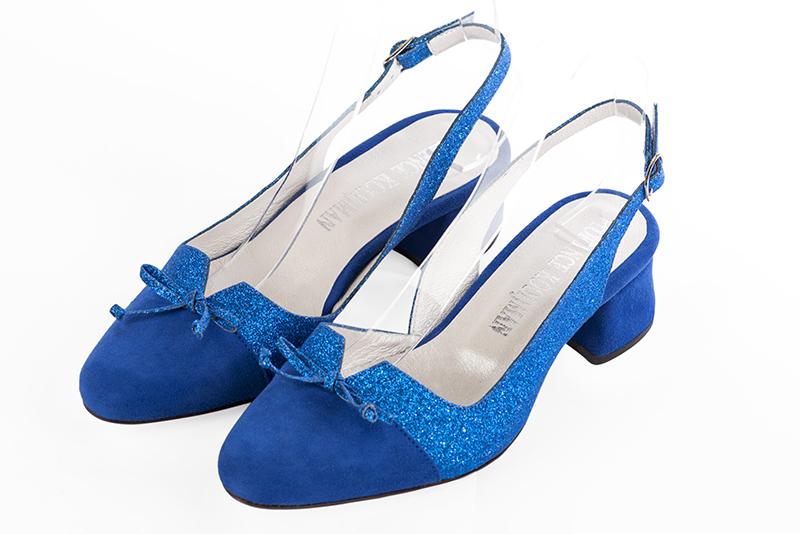 Chaussure femme à brides :  couleur bleu électrique. Bout rond. Petit talon évasé Vue avant - Florence KOOIJMAN