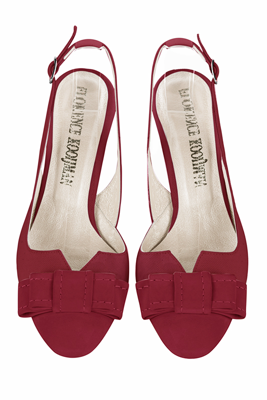 Chaussure femme à brides :  couleur rouge carmin. Bout rond. Talon mi-haut fin. Vue du dessus - Florence KOOIJMAN