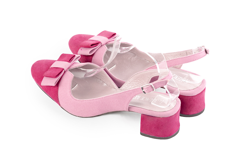 Chaussure femme à brides :  couleur rose fuchsia. Bout rond. Petit talon évasé. Vue arrière - Florence KOOIJMAN
