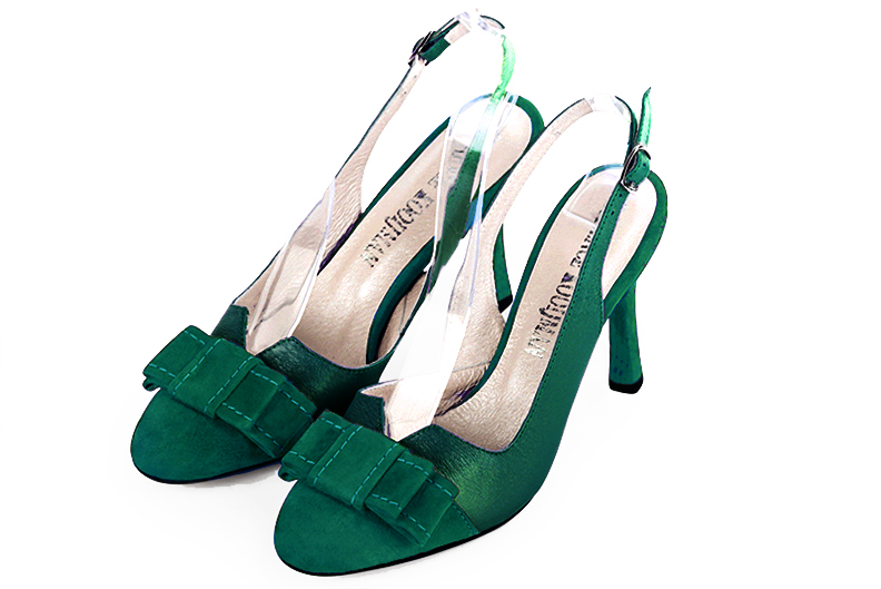 Chaussure femme à brides :  couleur vert émeraude. Bout rond. Talon haut fin Vue avant - Florence KOOIJMAN