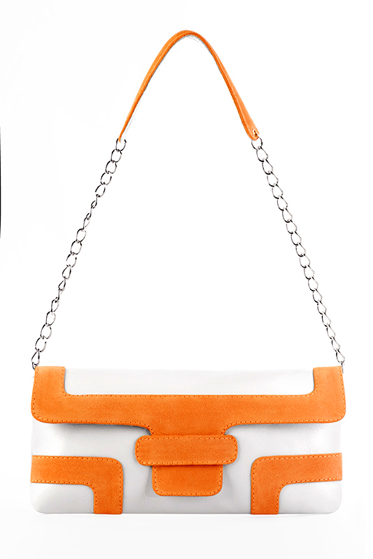 , coloris orange abricot et blanc pur. Bout rond. Haut. Talon fin. Cérémonie, soirée, cocktail, évènementiel. Personnalisation : Choix des cuirs, 
                des couleurs et des talons. Petites et grandes pointures. - Florence KOOIJMAN