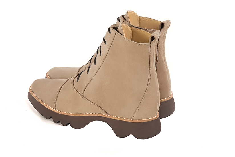 Boots femme : Bottines lacets à l'avant couleur beige sahara.. Vue arrière - Florence KOOIJMAN