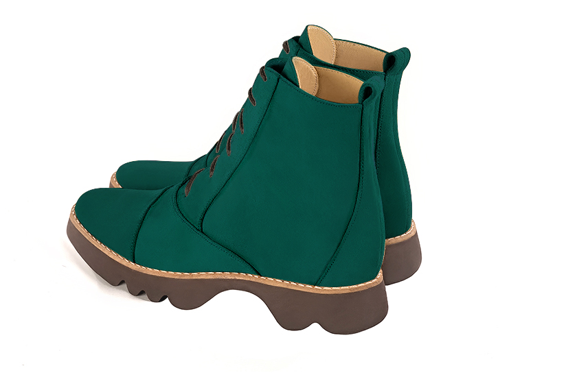 Boots femme : Bottines lacets à l'avant couleur vert émeraude.. Vue arrière - Florence KOOIJMAN