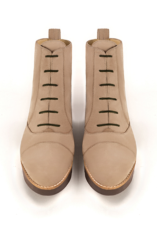 Boots femme : Bottines lacets à l'avant couleur beige sahara.. Vue du dessus - Florence KOOIJMAN