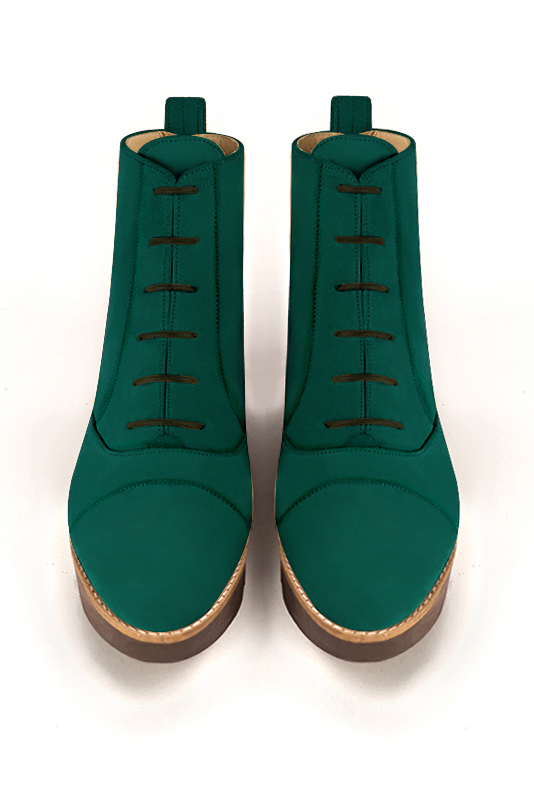 Boots femme : Bottines lacets à l'avant couleur vert émeraude.. Vue du dessus - Florence KOOIJMAN